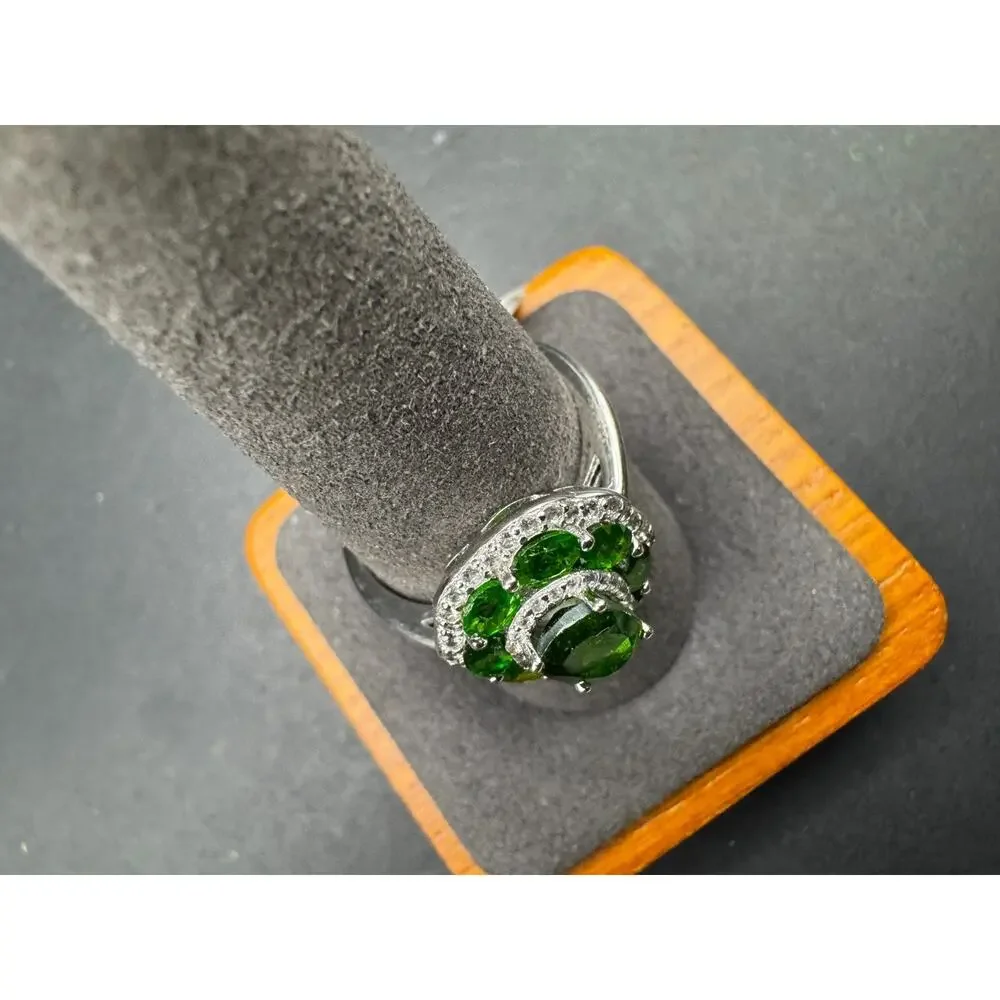 JTV 3.10 CTW Russian Chrome Diopside Cluster Ring 925 Sterling Silver Sz 10 New